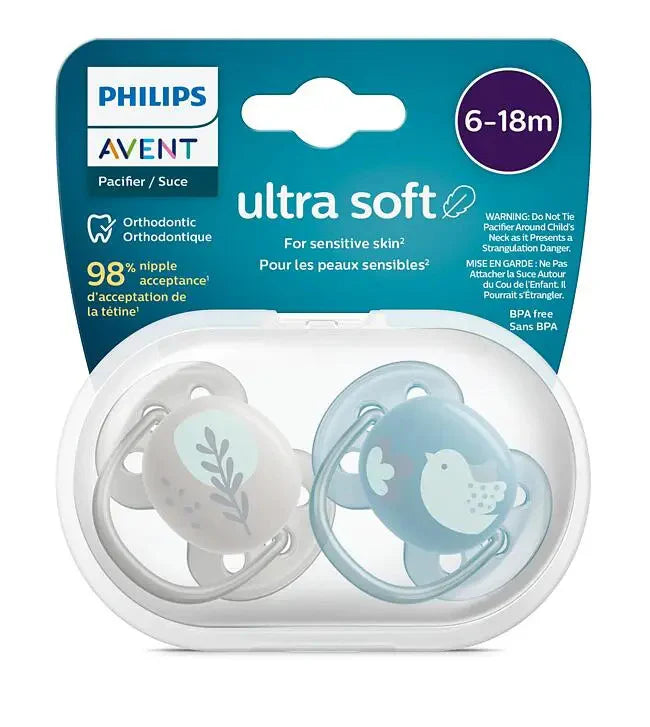 philips avent ultra soft soothers 6-18m 2 pack orthodontic pacifier boy