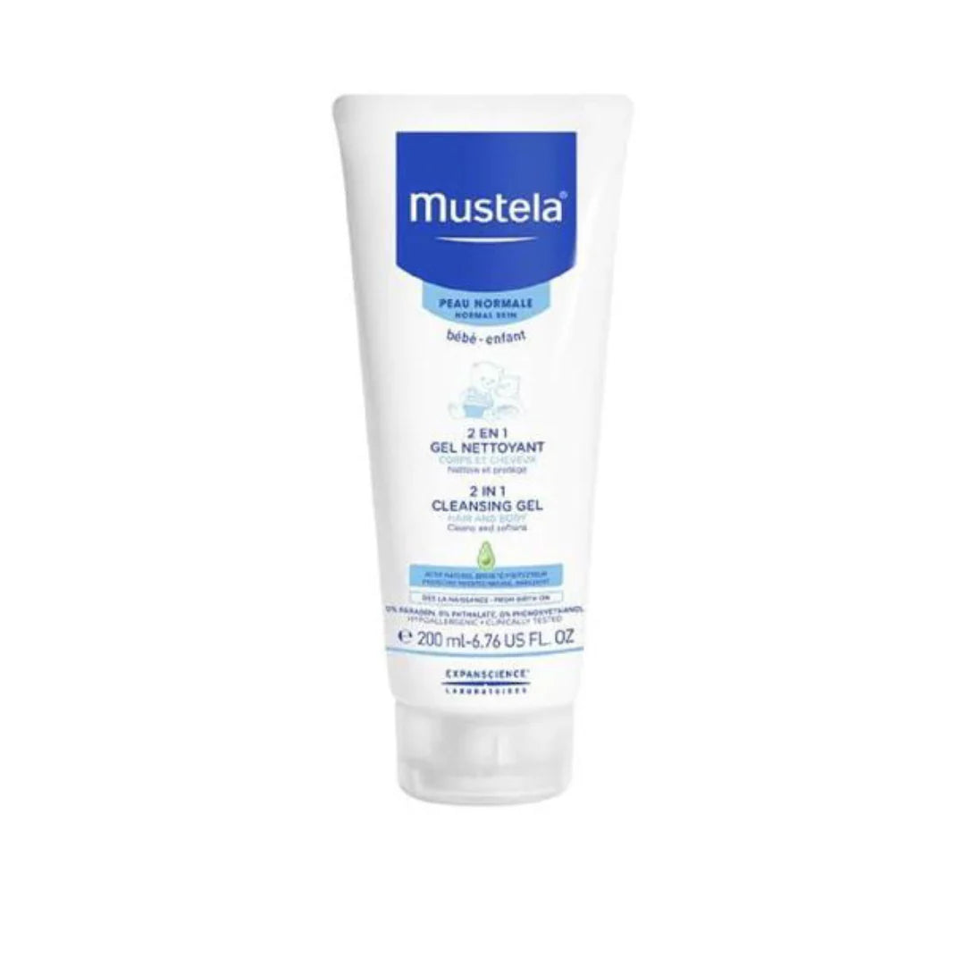 mustela 2 in 1 hair and body wash 200ml baby shampoo and wash