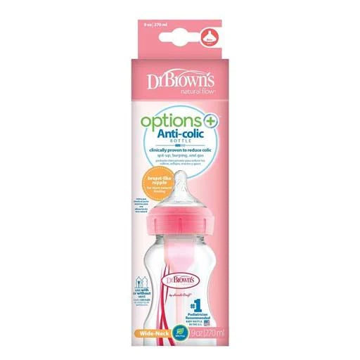 dr browns options+ baby bottle 270ml pink anti colic