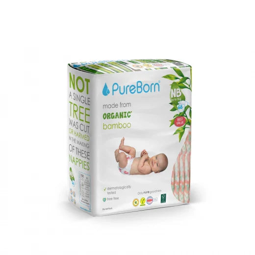 Pureborn Double Pack Organic Bamboo Diapers gentle Eco-Friendly Nappie ...