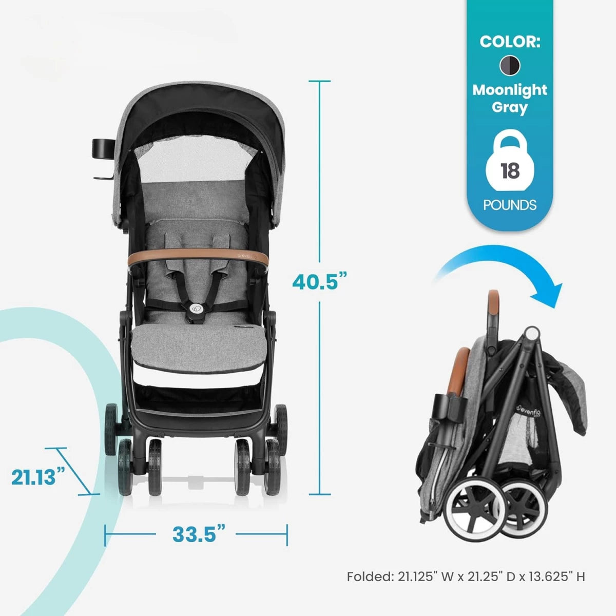 evenflo gold otto self-folding travel stroller moonstone gray