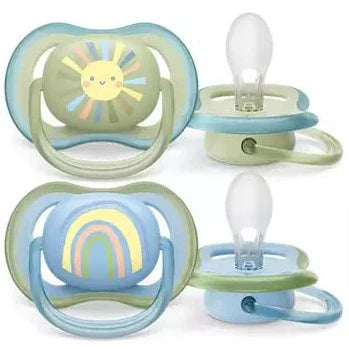 philips avent ultra air soothers 0-6m 2 pack rainbow design boy