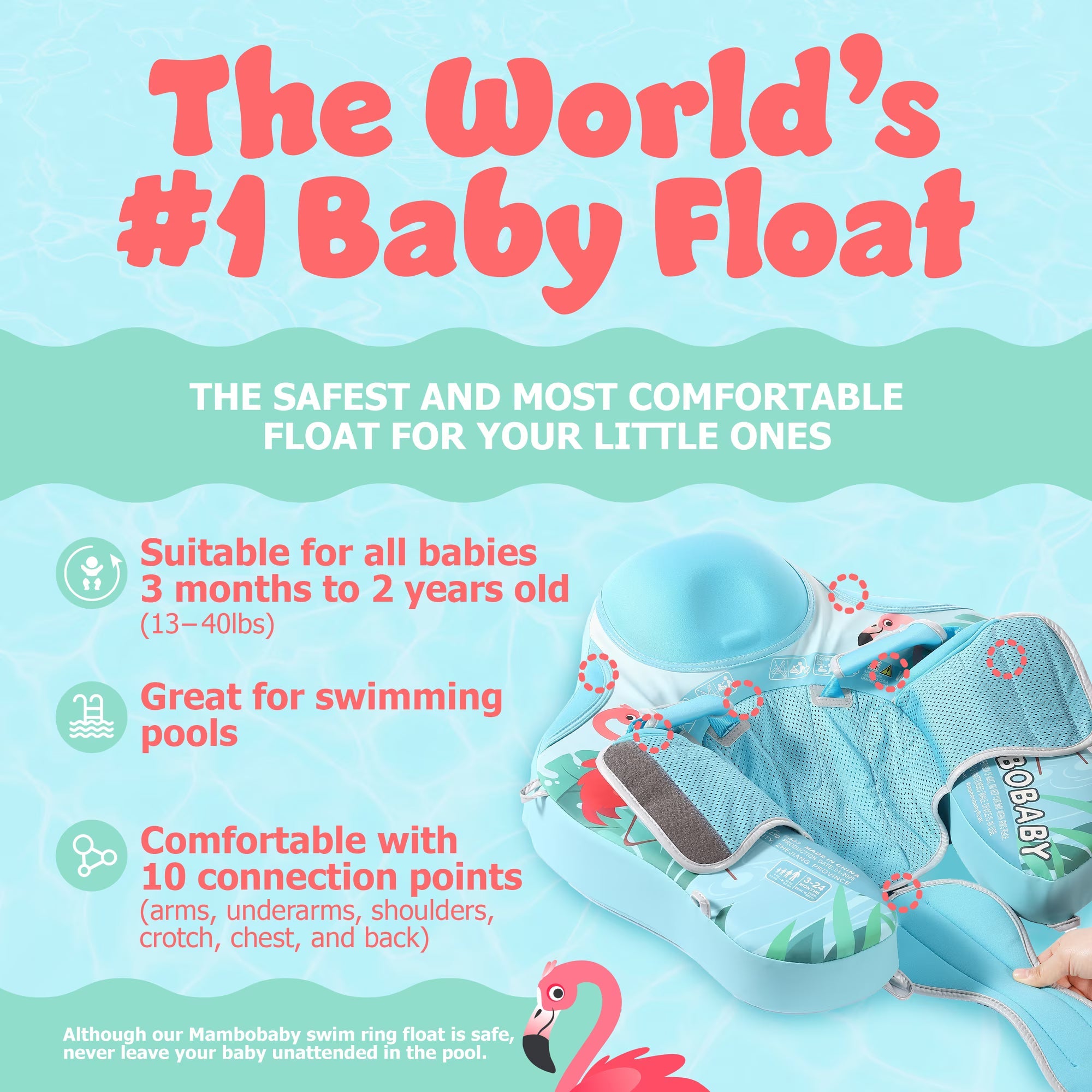 Mambobaby Non-Inflatable Chest Baby Float with Canopy - Flamingo
