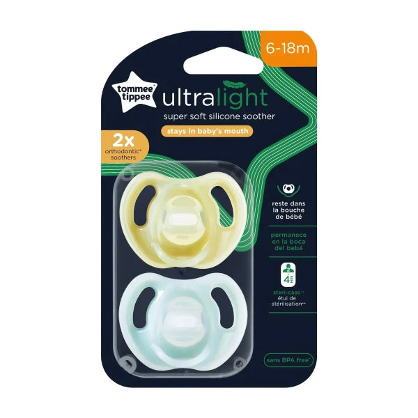 tommee tippee ultra light soothers 6-18m 2 pack orthodontic pacifier