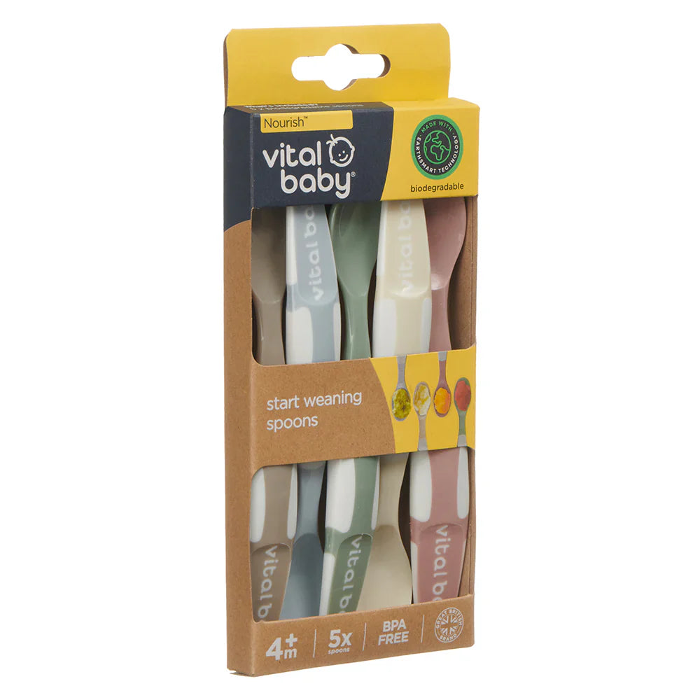 vital baby start weaning spoons soft tip baby spoons 5 pack