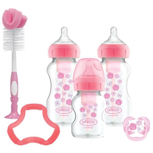 dr browns options+ baby bottle gift set pink anti colic starter set