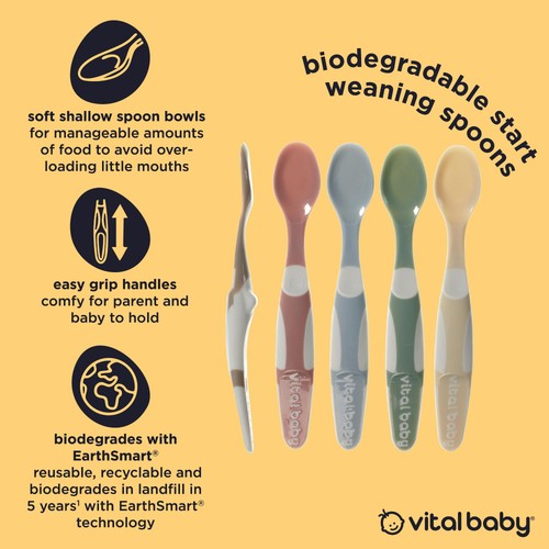 vital baby start weaning spoons soft tip baby spoons 5 pack