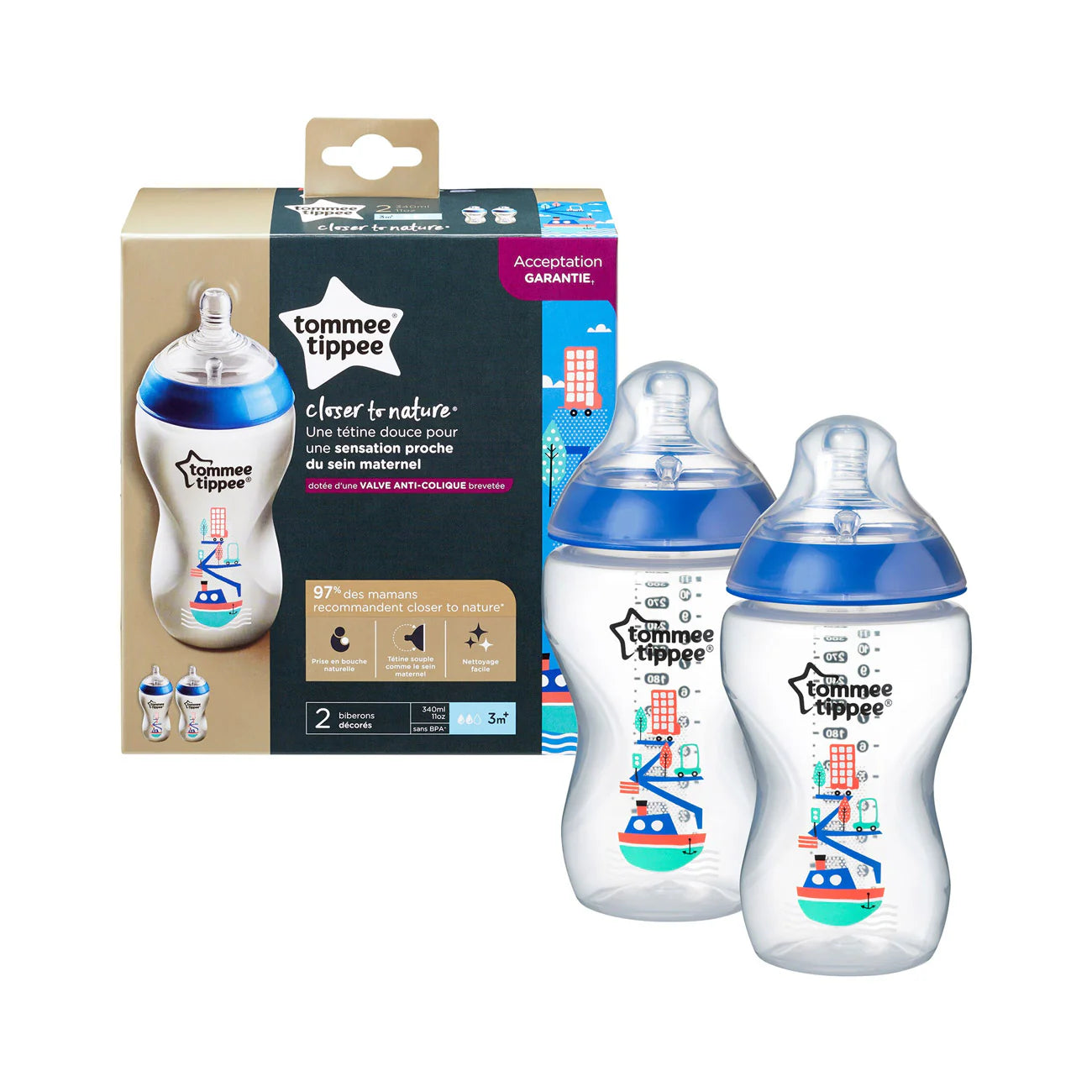 tommee tippee 2x bottle 340 ml vlv anticolic 3m+