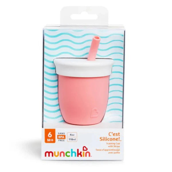 munchkin silicone training cup with straw coral 4oz toddler cup