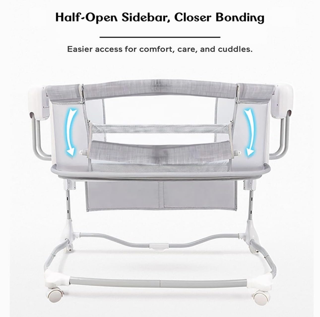 Mastela 3-in-1 Deluxe Baby Bassinet | Adjustable Bedside Crib with Mesh Sides, Wheels & Storage