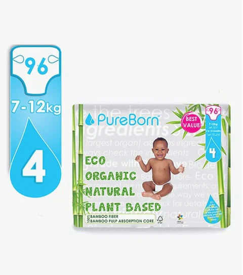 Pureborn Matser Pack Organic Bamboo Diapers Gentle Eco-Friendly Nappies - Print may vary