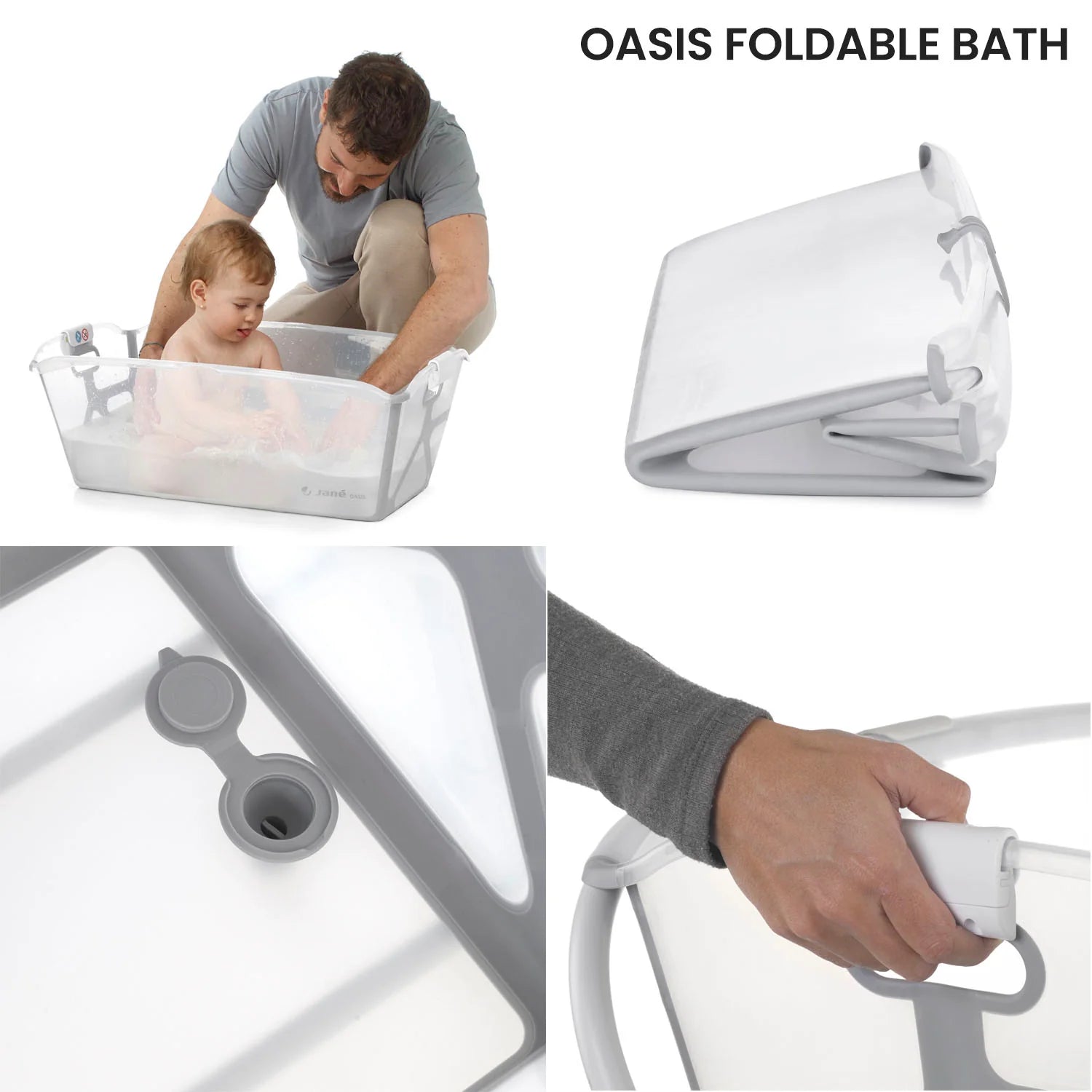 jane oasis folding baby bathtub with support white