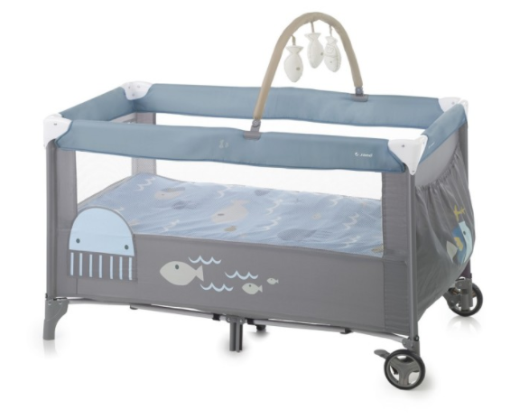 jane travel cot two level with toys lazuli blue u53 baby travel crib