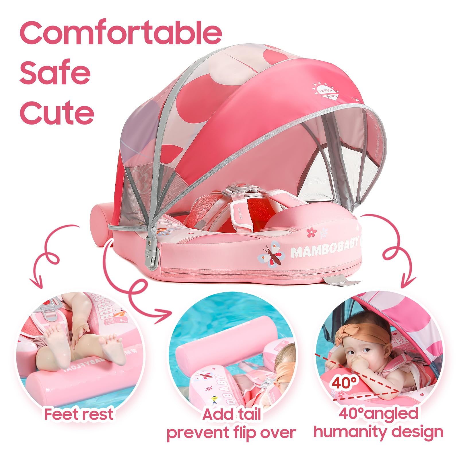 Mambobaby Non-Inflatable Chest Baby Float with Canopy - Swan