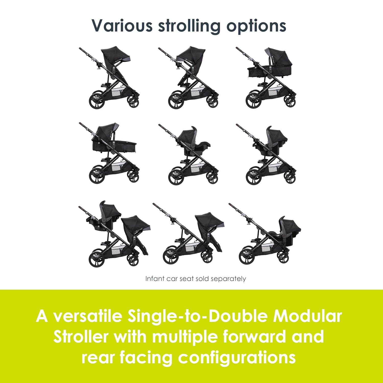 Baby Trend Morph Single-to-Double Modular Stroller – Dash Black