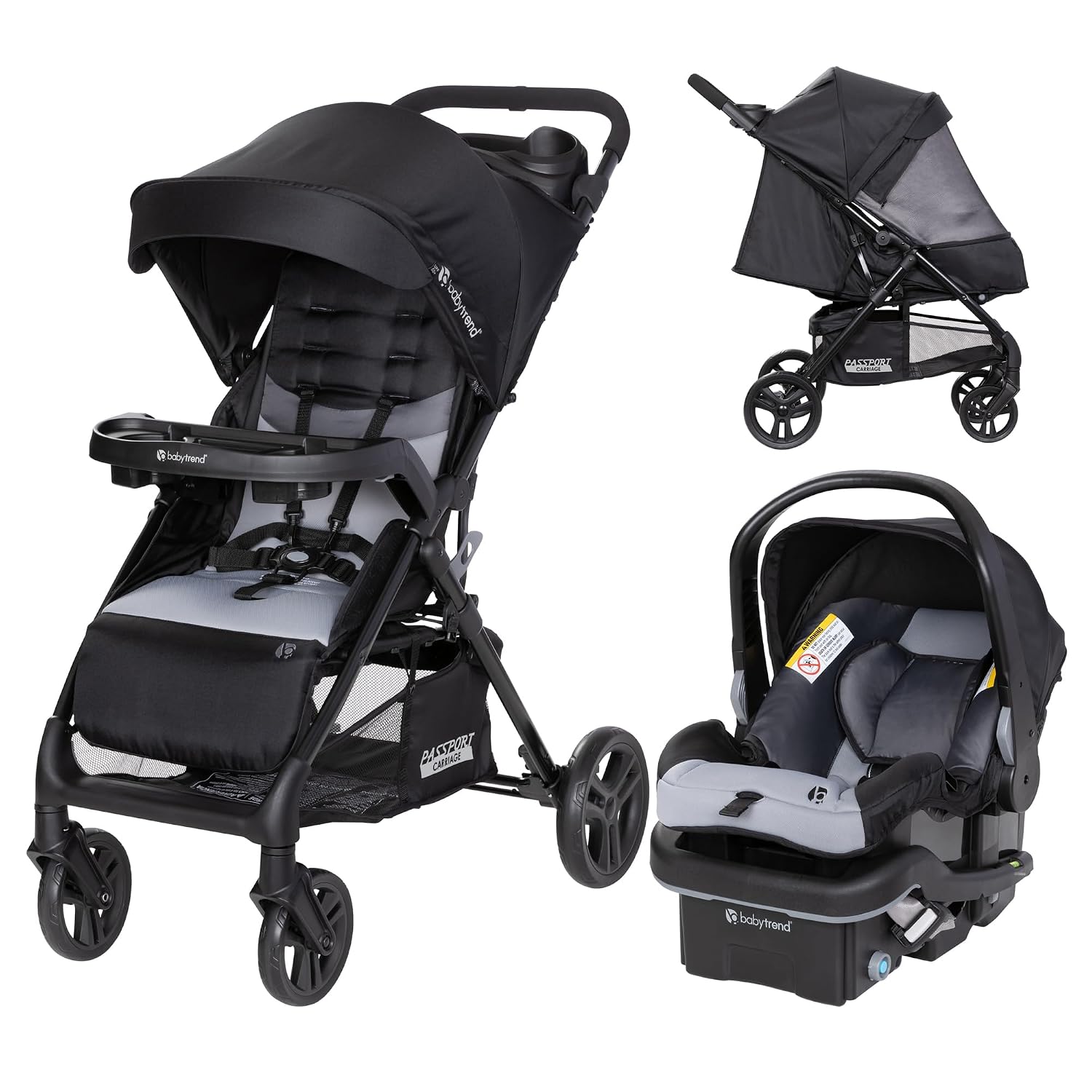 Baby Trend Passport Carriage Travel System with EZ-Lift Plus Infant Car Seat – Dash Black