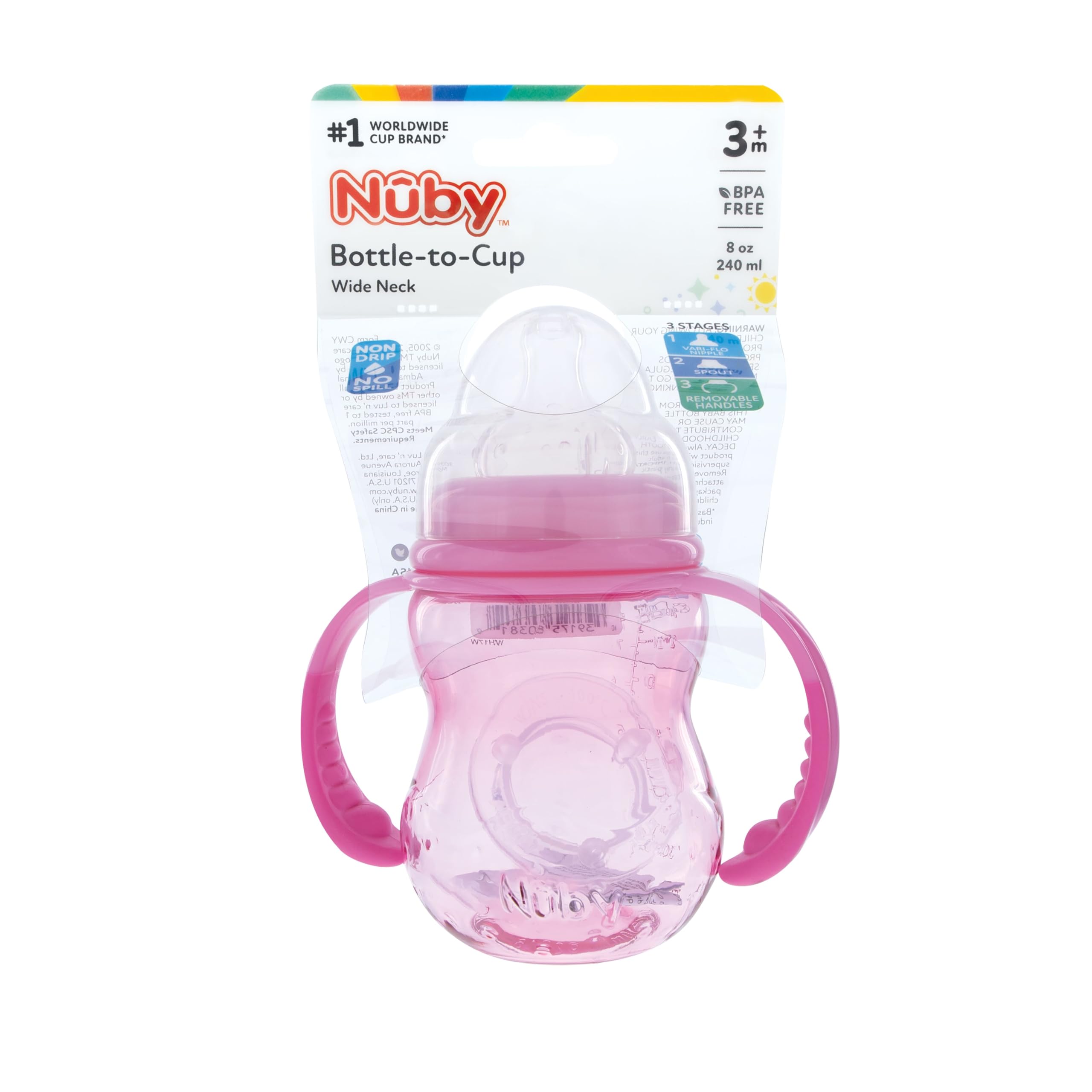 nuby wide neck baby bottle 240ml pink anti colic feeding bottle
