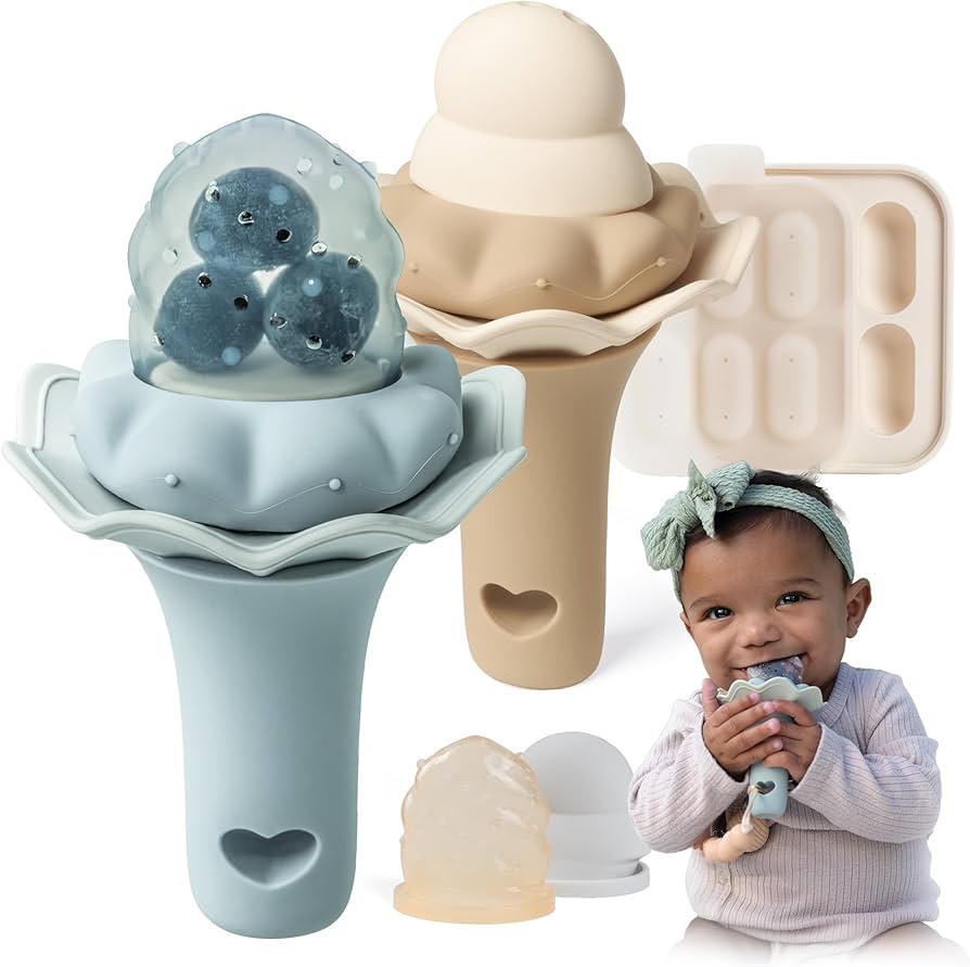 Moonkie Silicone Baby Fruit Feeder with Freezer Tray – (2-Pack, 4M+)