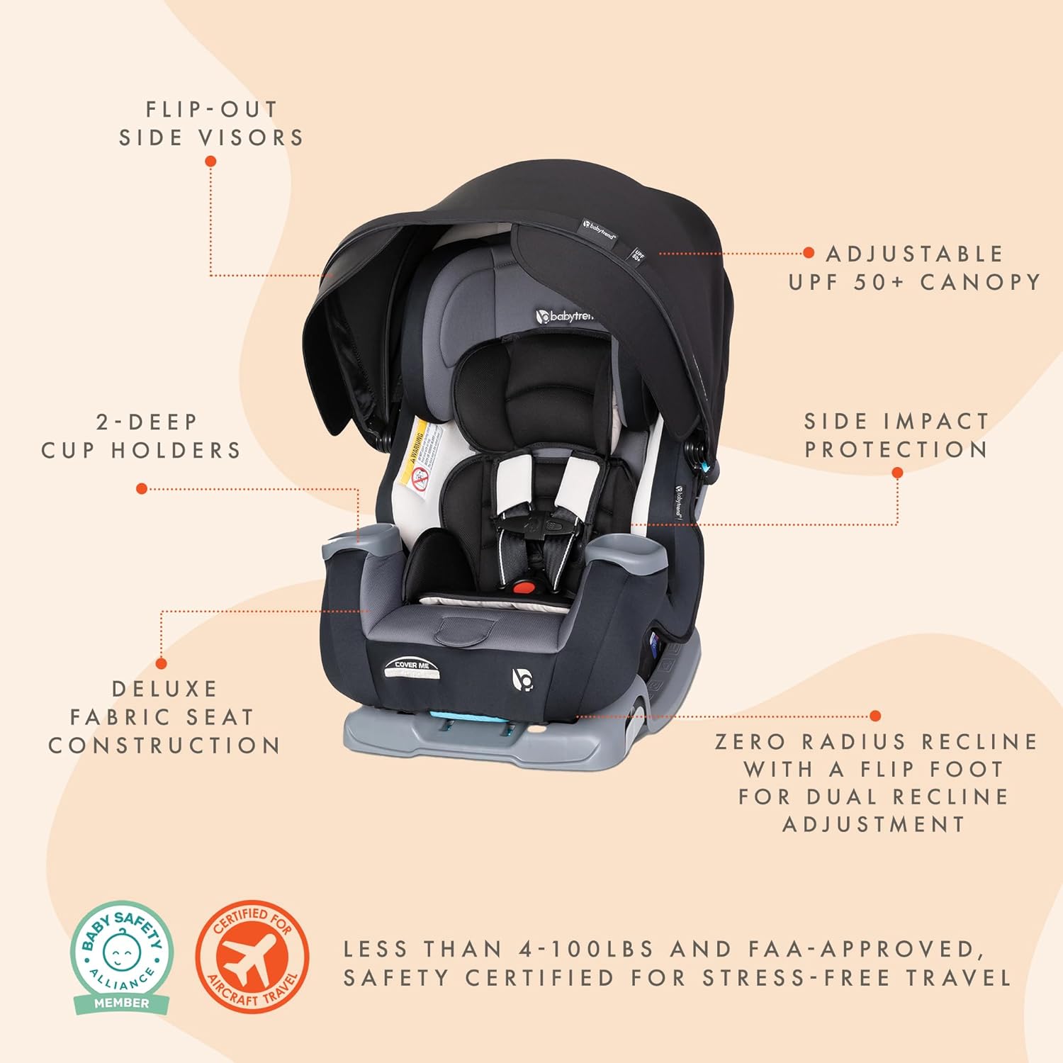 Baby Trend Cover Me 4-in-1 Convertible Car Seat – Black
