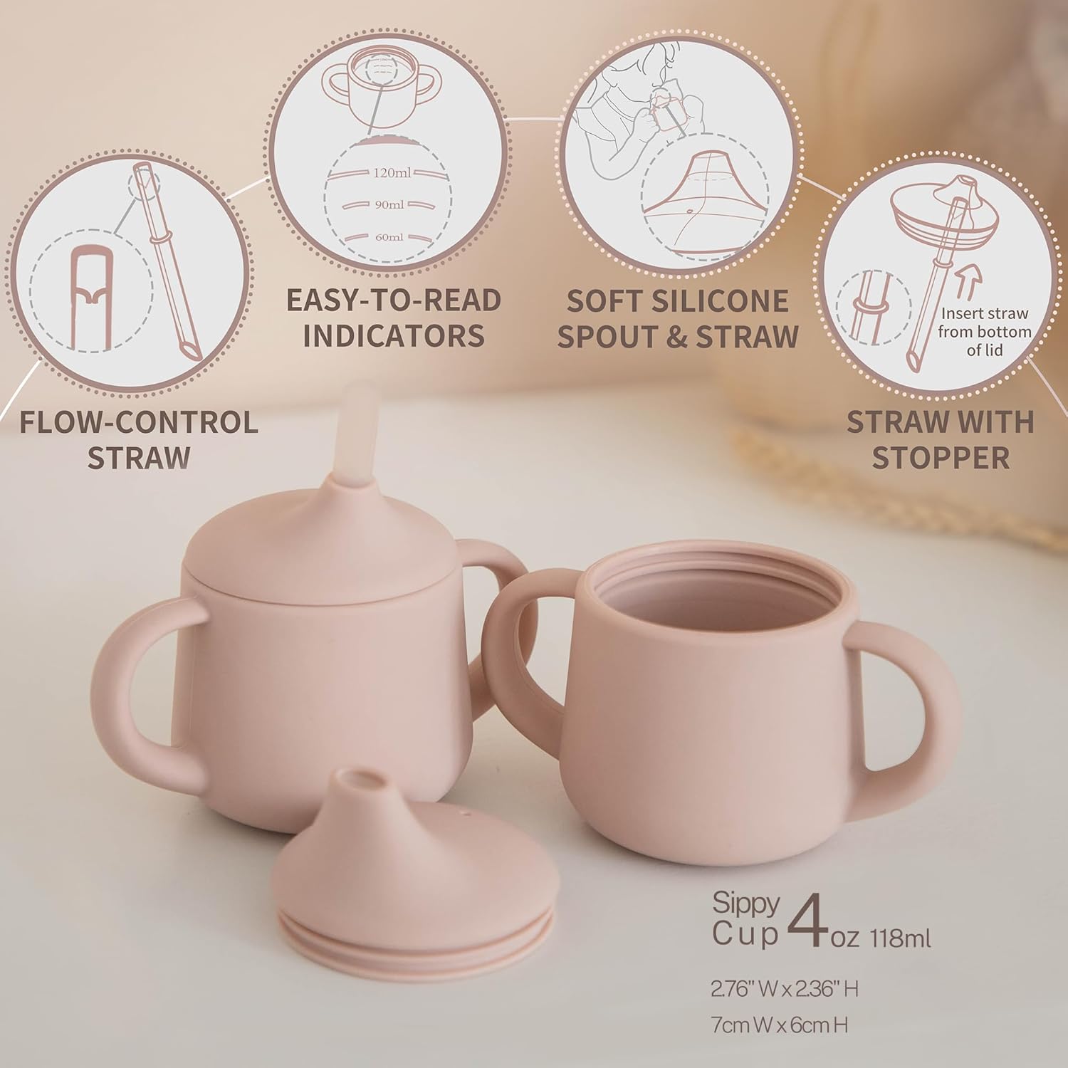 Moonkie Silicone Baby Sippy Cup – 3-Stage Training Cup with Spout, Straw & Open Cup