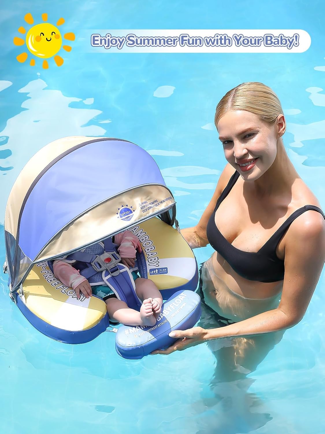 Mambobaby Non-Inflatable Baby Float with Canopy & Tail - Ladybug