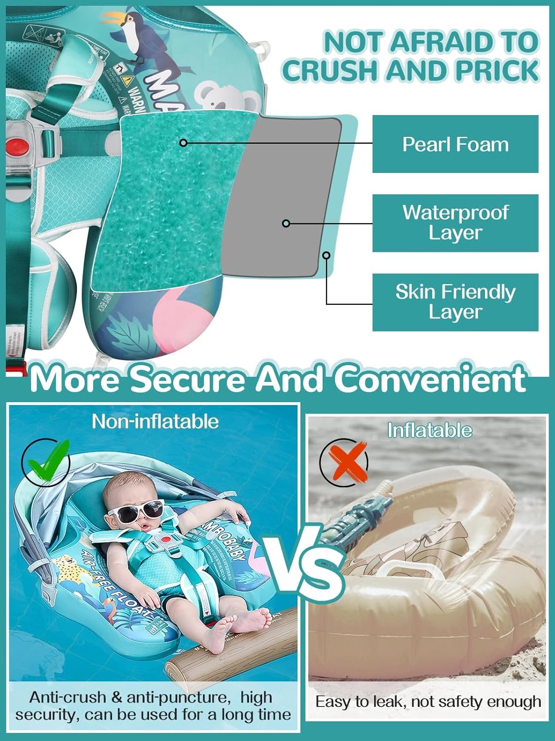Mambobaby Non-Inflatable Chest Baby Float with Canopy - Tropical