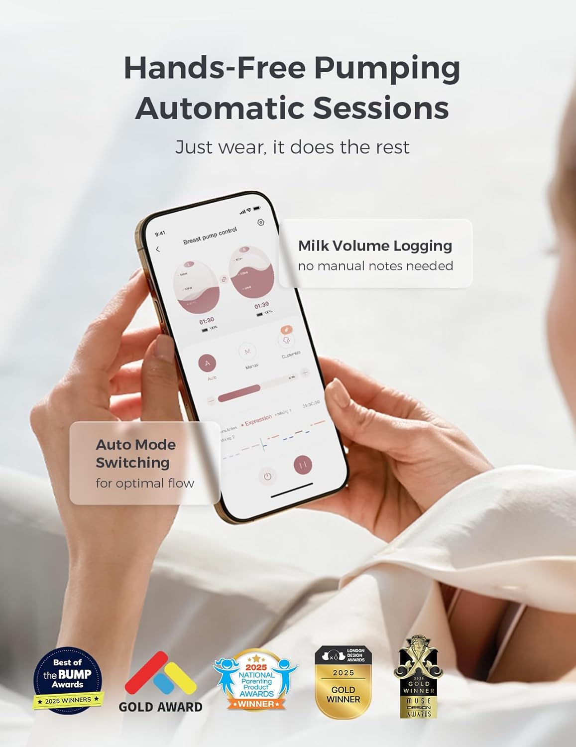 Momcozy Air 1 Wearable Breast Pump - Ultra-Slim Smart Hands-Free Pump with Wireless Charging Case