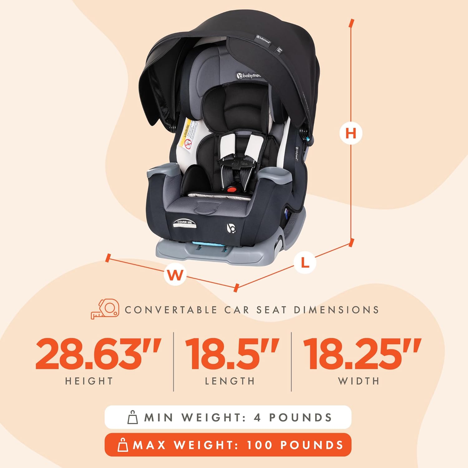 Baby Trend Cover Me 4-in-1 Convertible Car Seat – Black