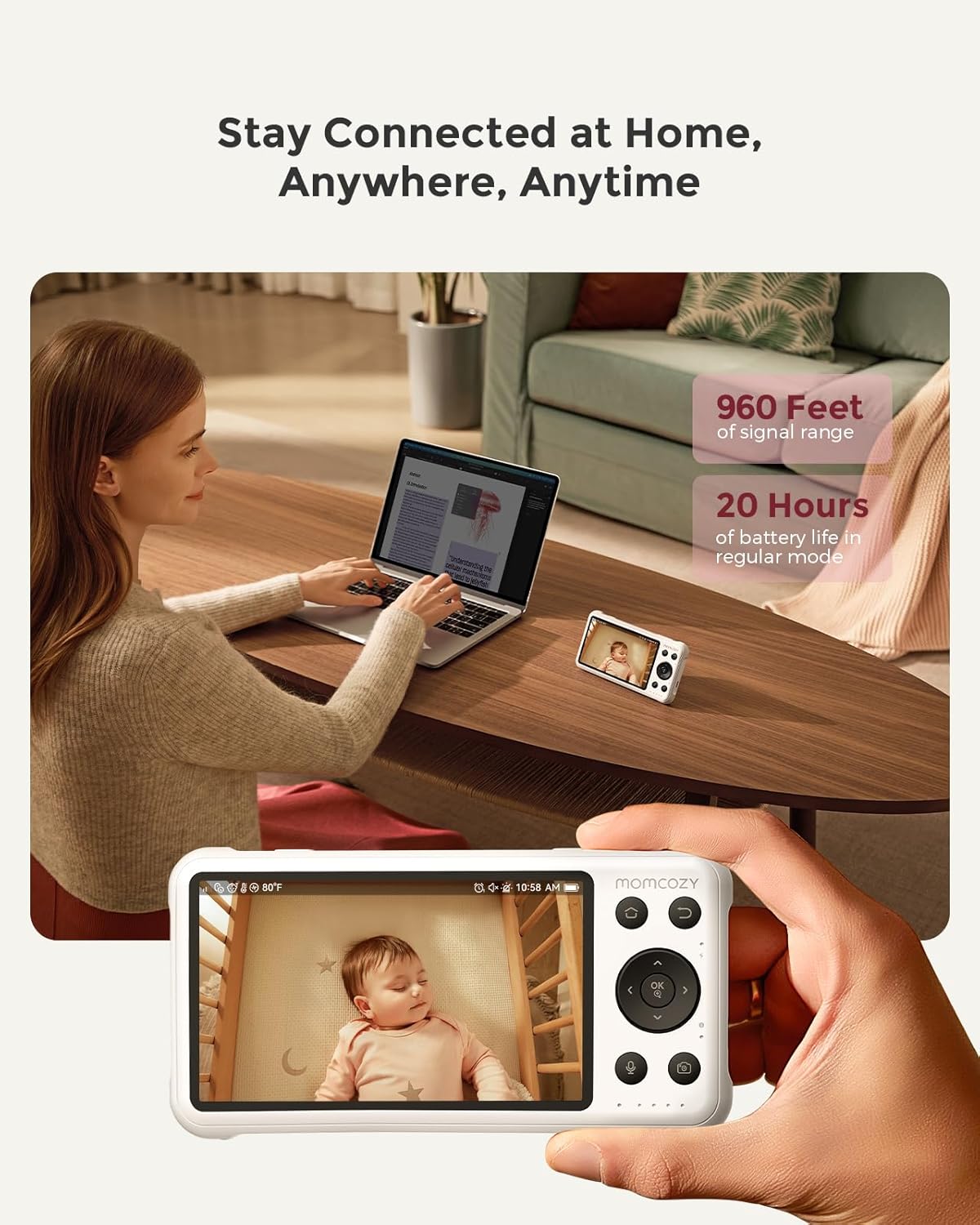 Momcozy Smart 1080P Baby Monitor with WiFi & Handheld Parent Unit – Secure 2-Way Talk & Night Vision