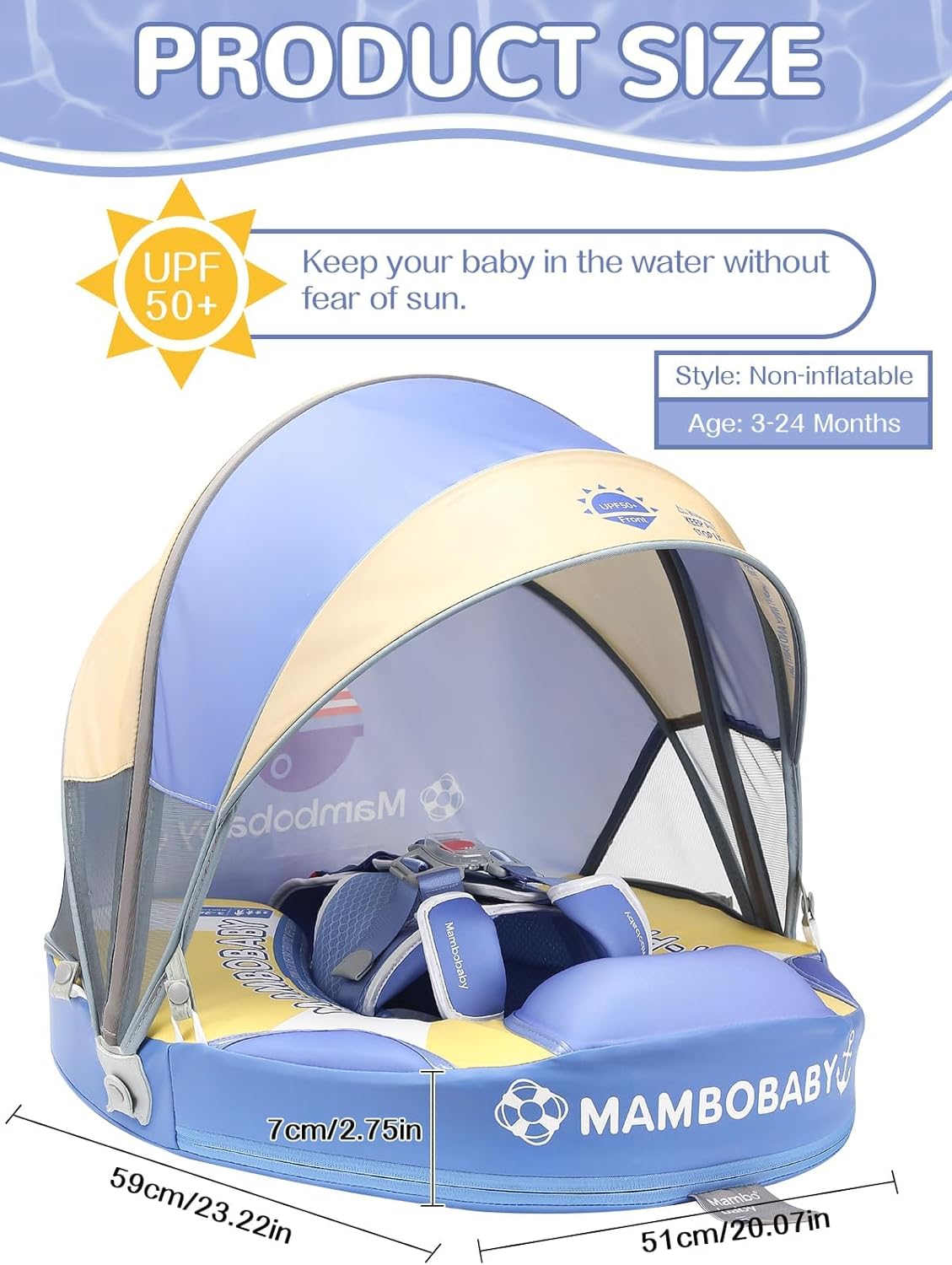 Mambobaby Non-Inflatable Baby Float with Canopy & Tail - Ladybug