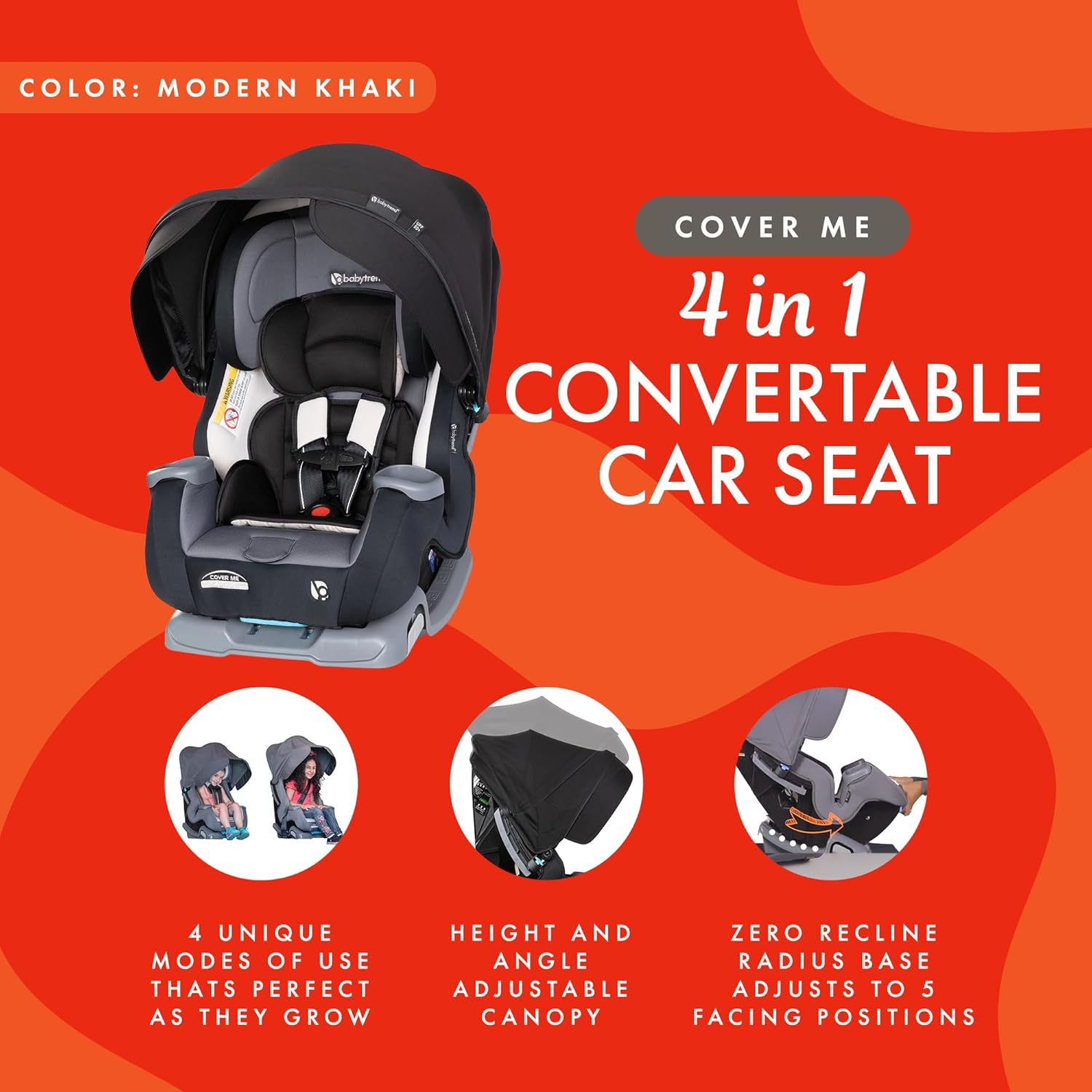 Baby Trend Cover Me 4-in-1 Convertible Car Seat – Black