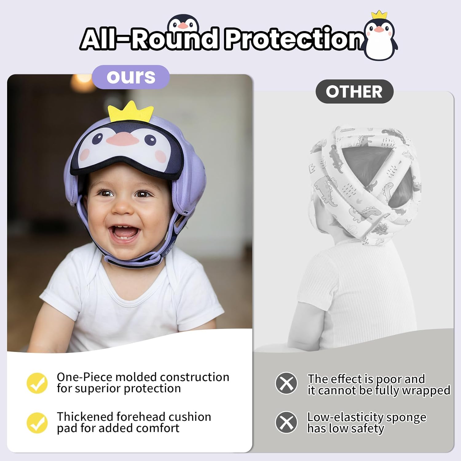 Mambobaby Baby Safety Helmet for Crawling & Walking - Penguin