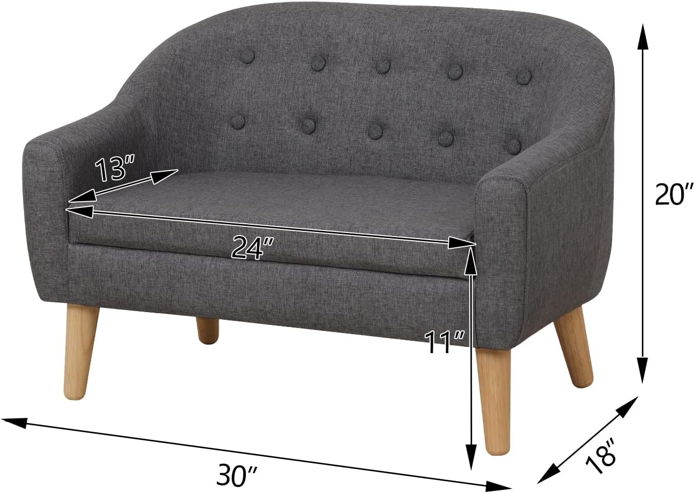 Miila Linen Fabric Children Sofa, 3 Seater Wooden Kids Couch