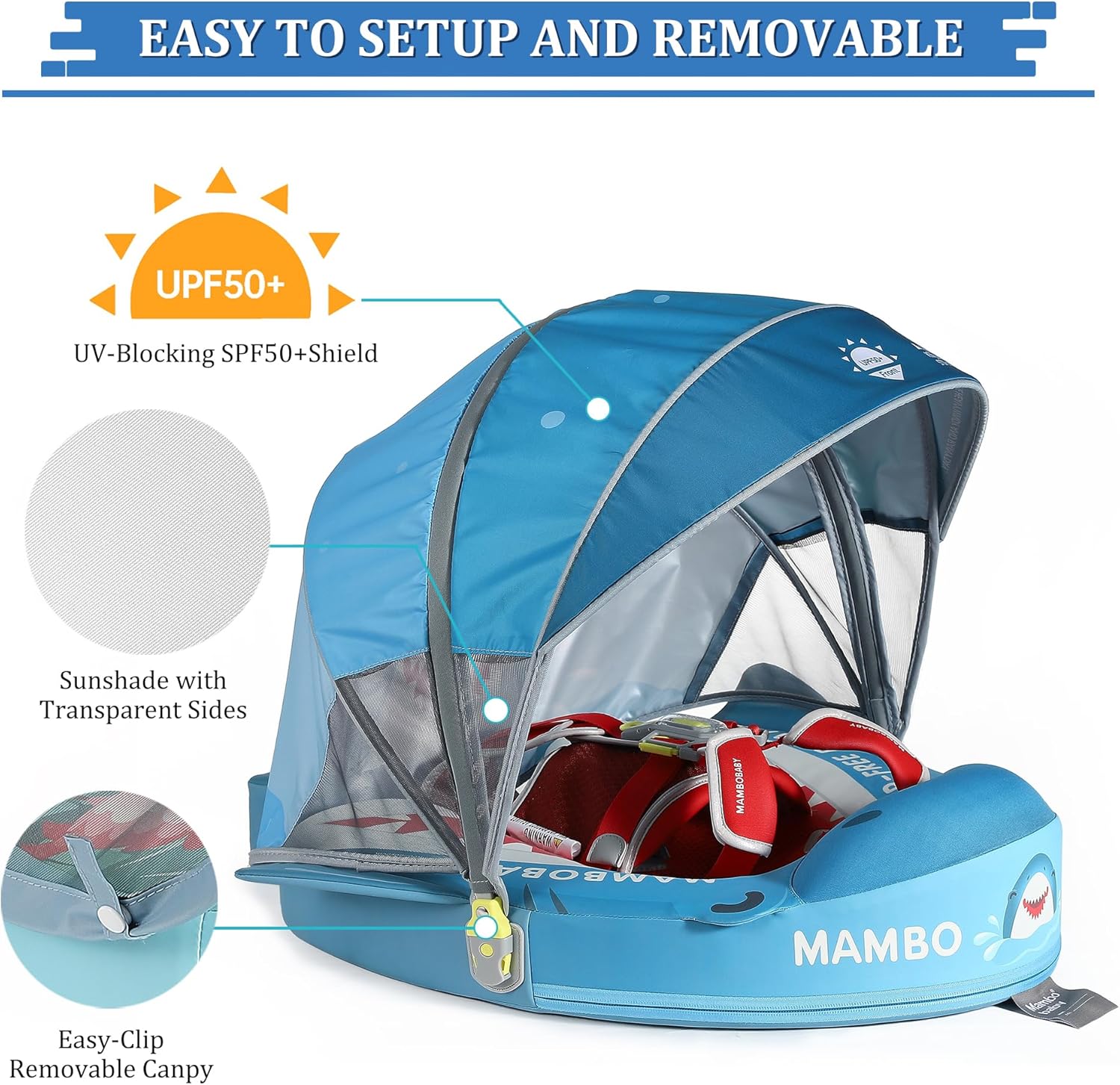 Mambobaby Non-Inflatable Chest Baby Float with Canopy - Shark