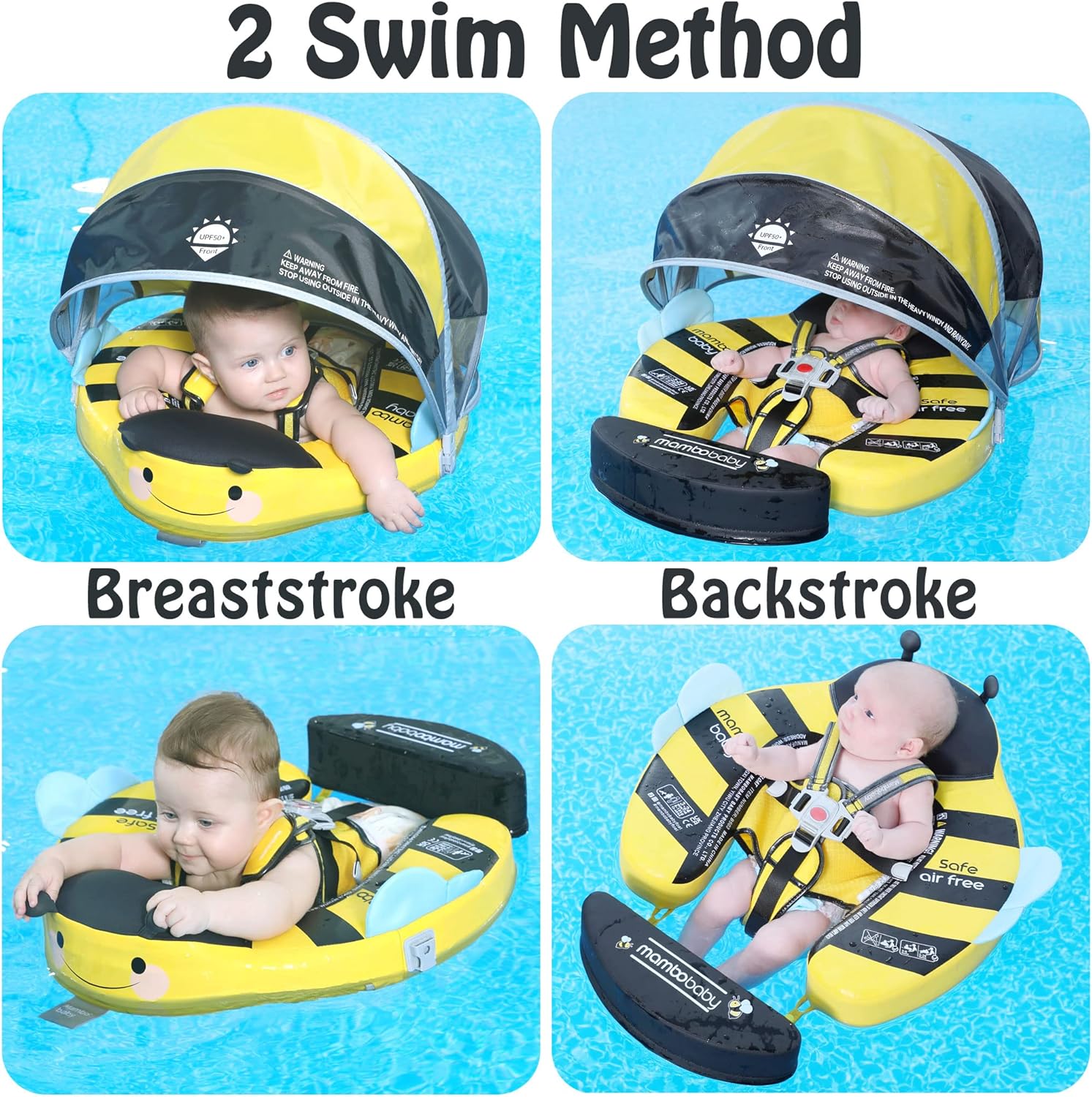 Mambobaby Non-Inflatable Chest Baby Float with Canopy - Bee