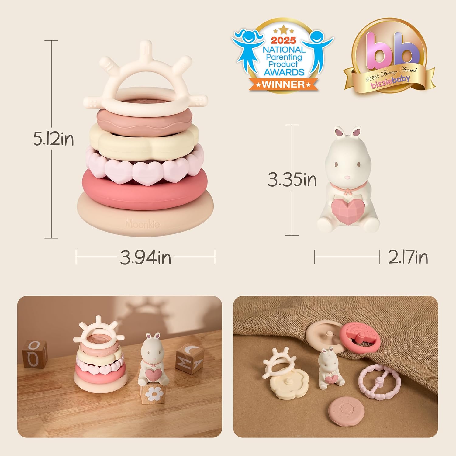 Bunny Silicone Baby Stacking Toy – 7 Piece Montessori Teething