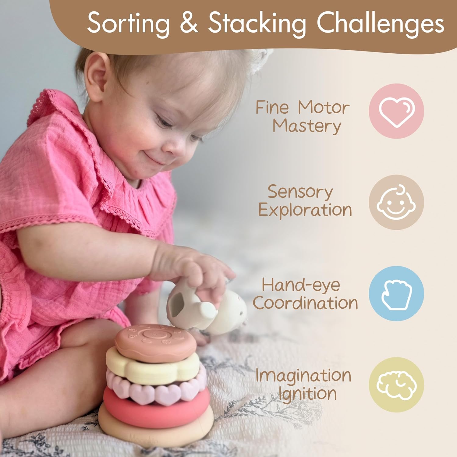 Bunny Silicone Baby Stacking Toy – 7 Piece Montessori Teething