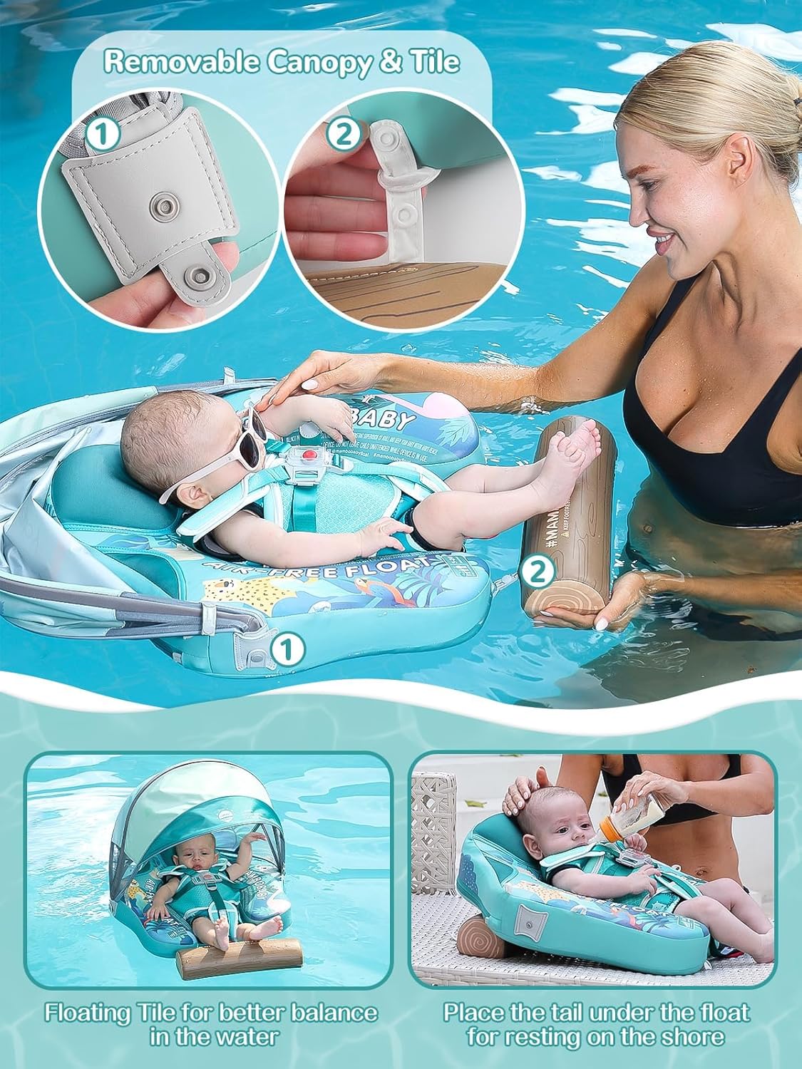 Mambobaby Non-Inflatable Chest Baby Float with Canopy - Tropical