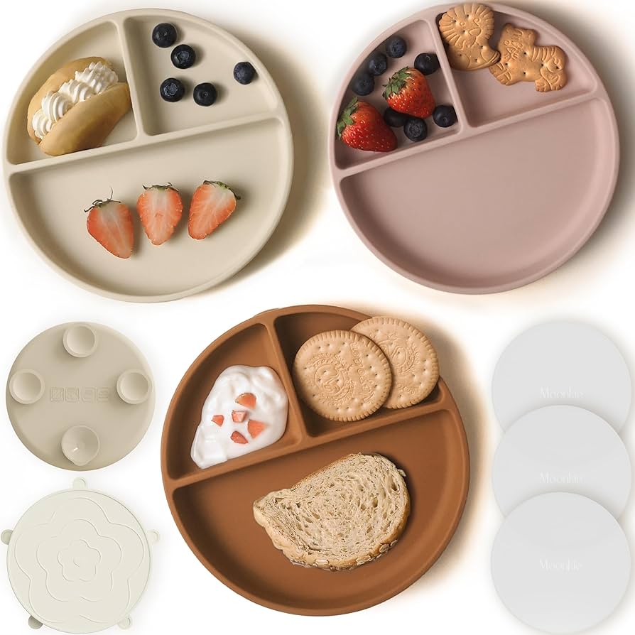 Moonkie Silicone Suction Plate with Lid – Divided Toddler Plate