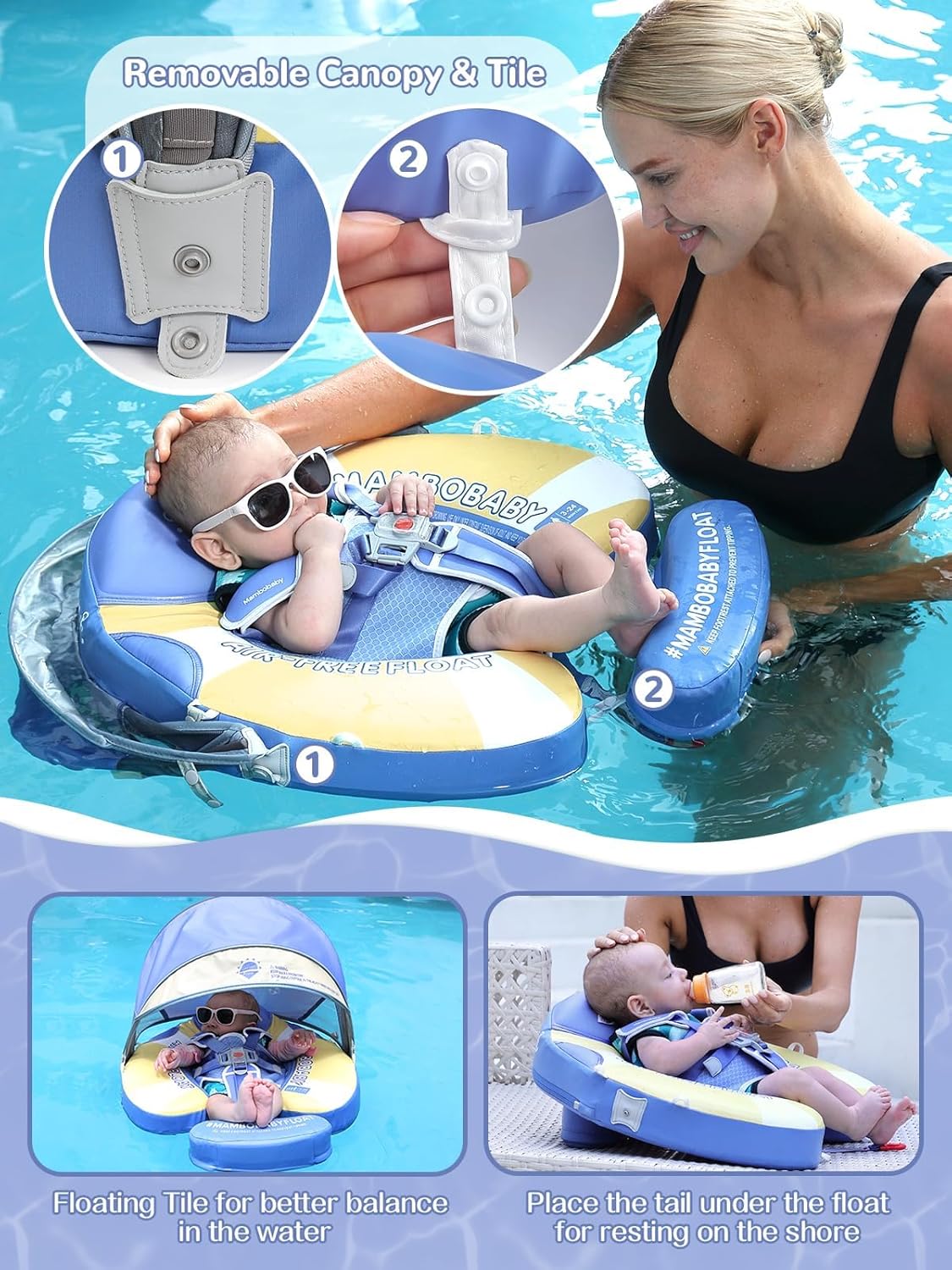 Mambobaby Non-Inflatable Chest Baby Float with Canopy - Penguin