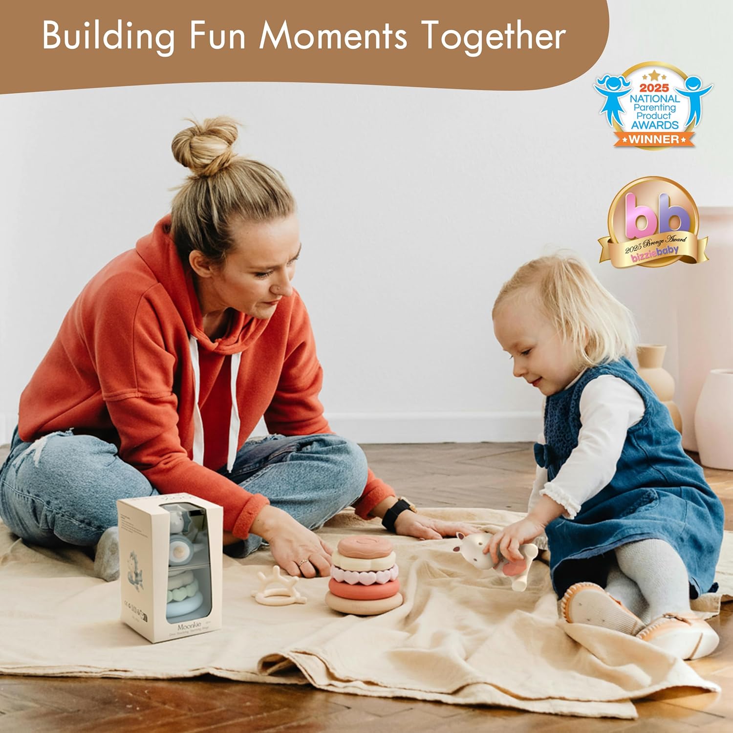 Moonkie Dinosaur Baby Stacking Toy – 7-Piece Silicone Rings (6M+)