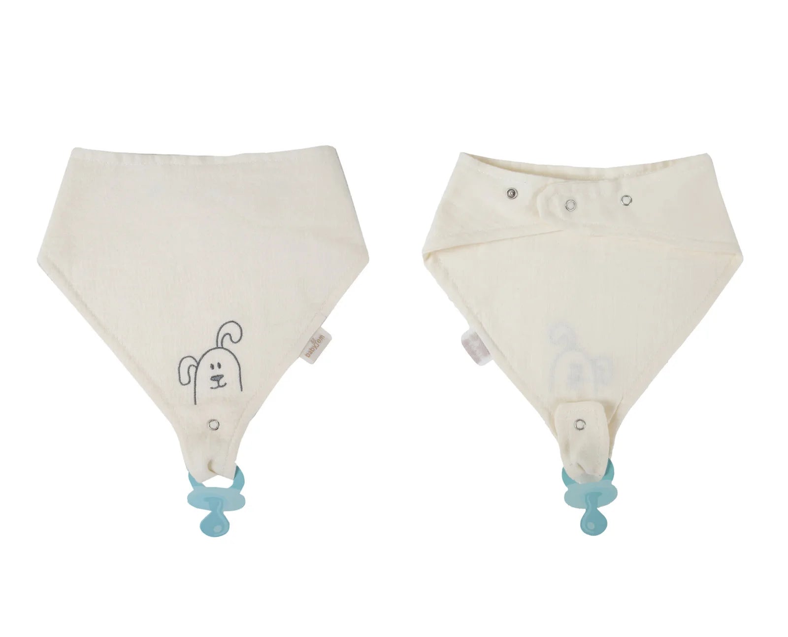 babyjem ecru muslin bib with pacifier hanger