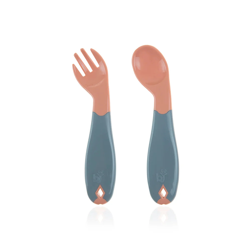 babyjem pink plastic angled fork&spoon set