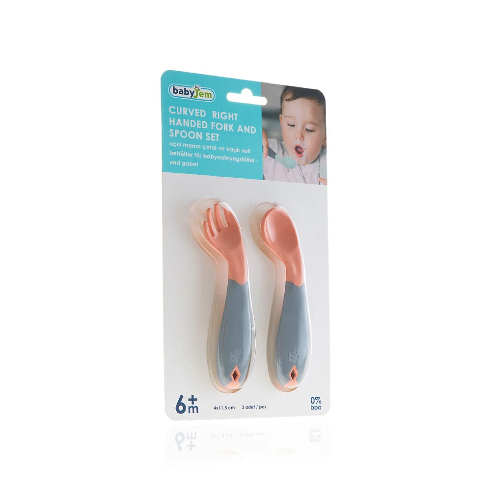 babyjem green plastic angled fork&spoon set