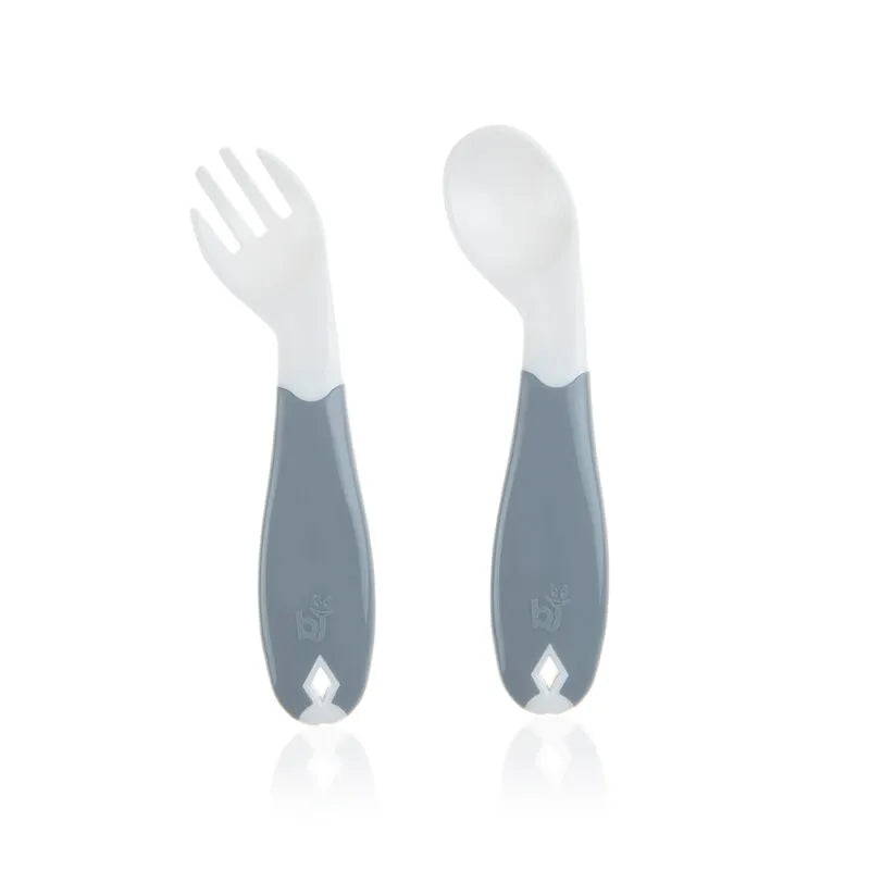 babyjem white plastic angled fork&spoon set