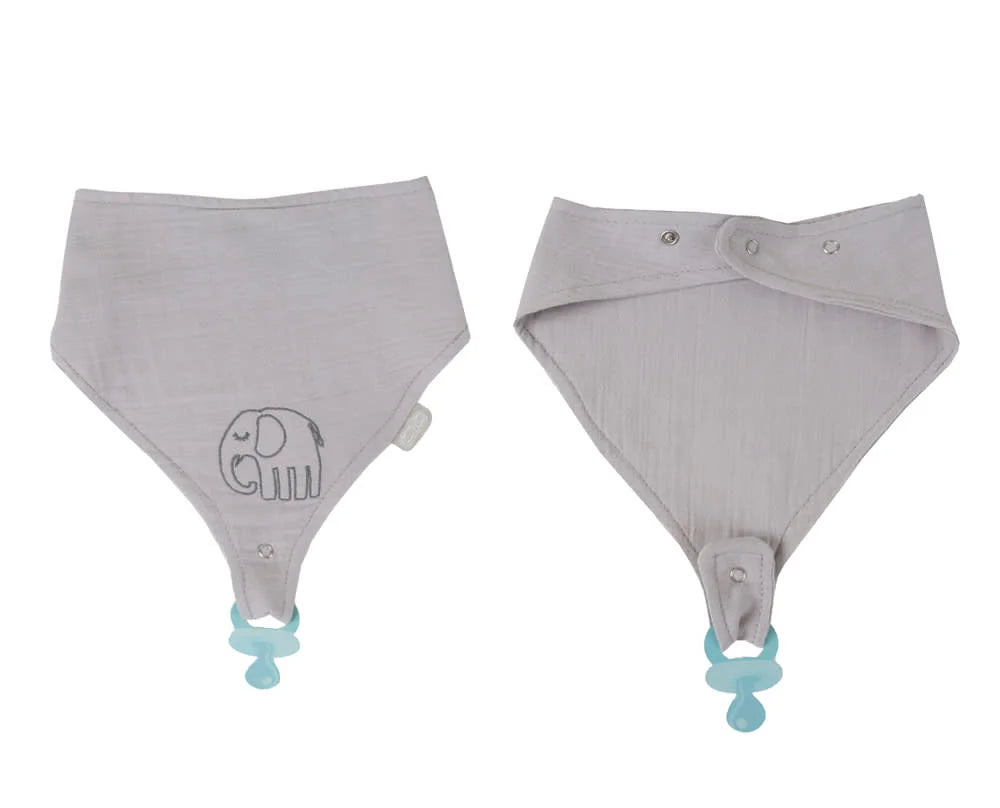 babyjem grey muslin bib with pacifier hanger