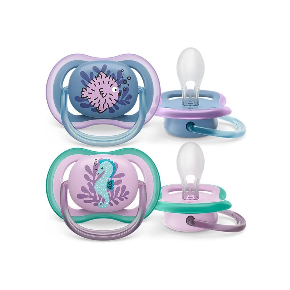 Philips Avent Ultra Air Soother 6–18 Months – 2 Pack Fish Design Girl Pacifier