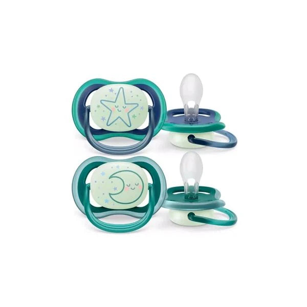 philips avent ultra air night soothers 6-18m 2 pack glow in the dark boy