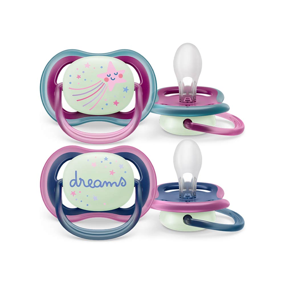 Philips Avent Ultra Air Night Soothers 6–18 Months – 2 Pack Girl Design Pacifier