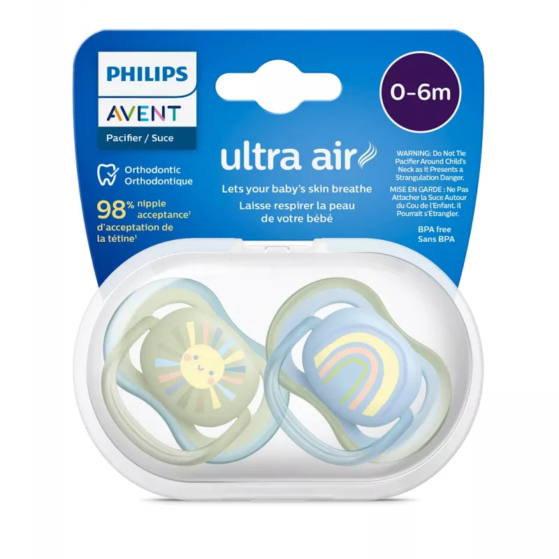 Philips Avent Ultra Air Soother Rainbow 0–6 Months – 2 Pack Silicone Pacifier